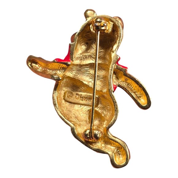 Vintage Disney Winnie the Pooh Brooch Pin Gold Red Enamel Running Bear 1990s - Picture 8 of 9